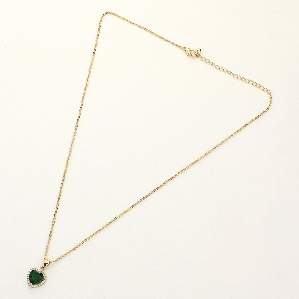 Gold Heart Pendant Necklace | CZ Emerald | Everyday Layering Chain